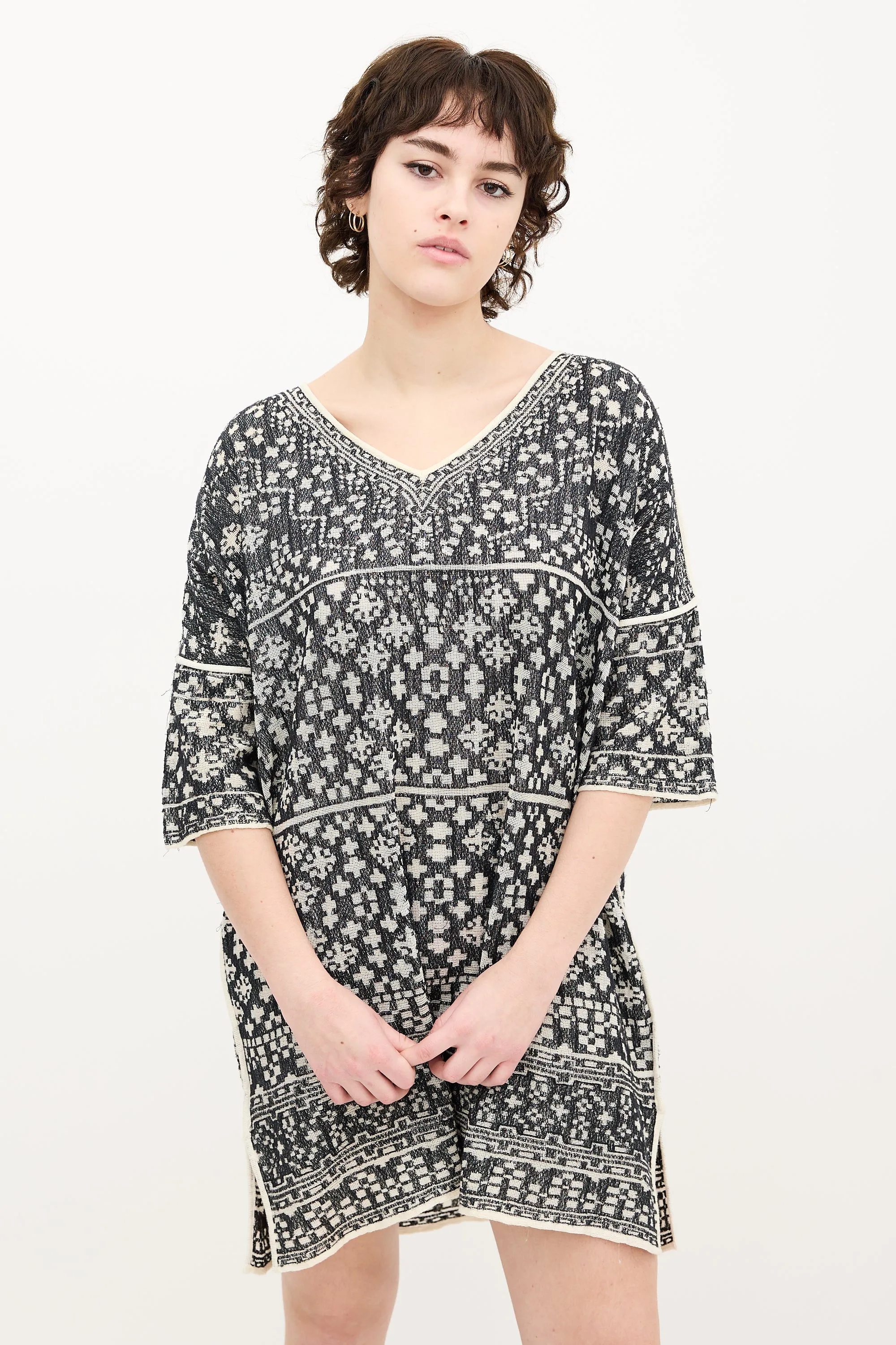 Black & Cream Knit Tunic Dress