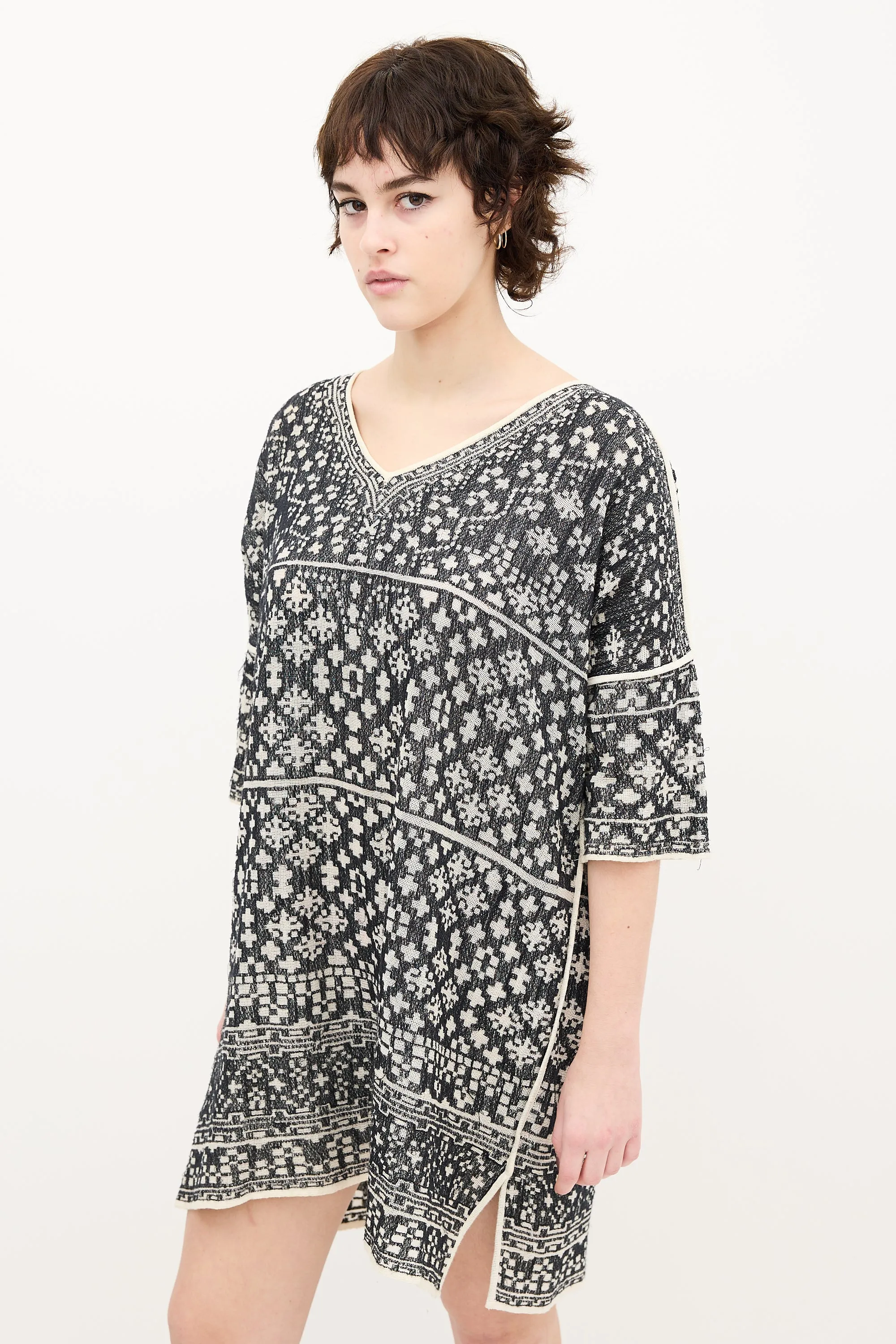 Black & Cream Knit Tunic Dress