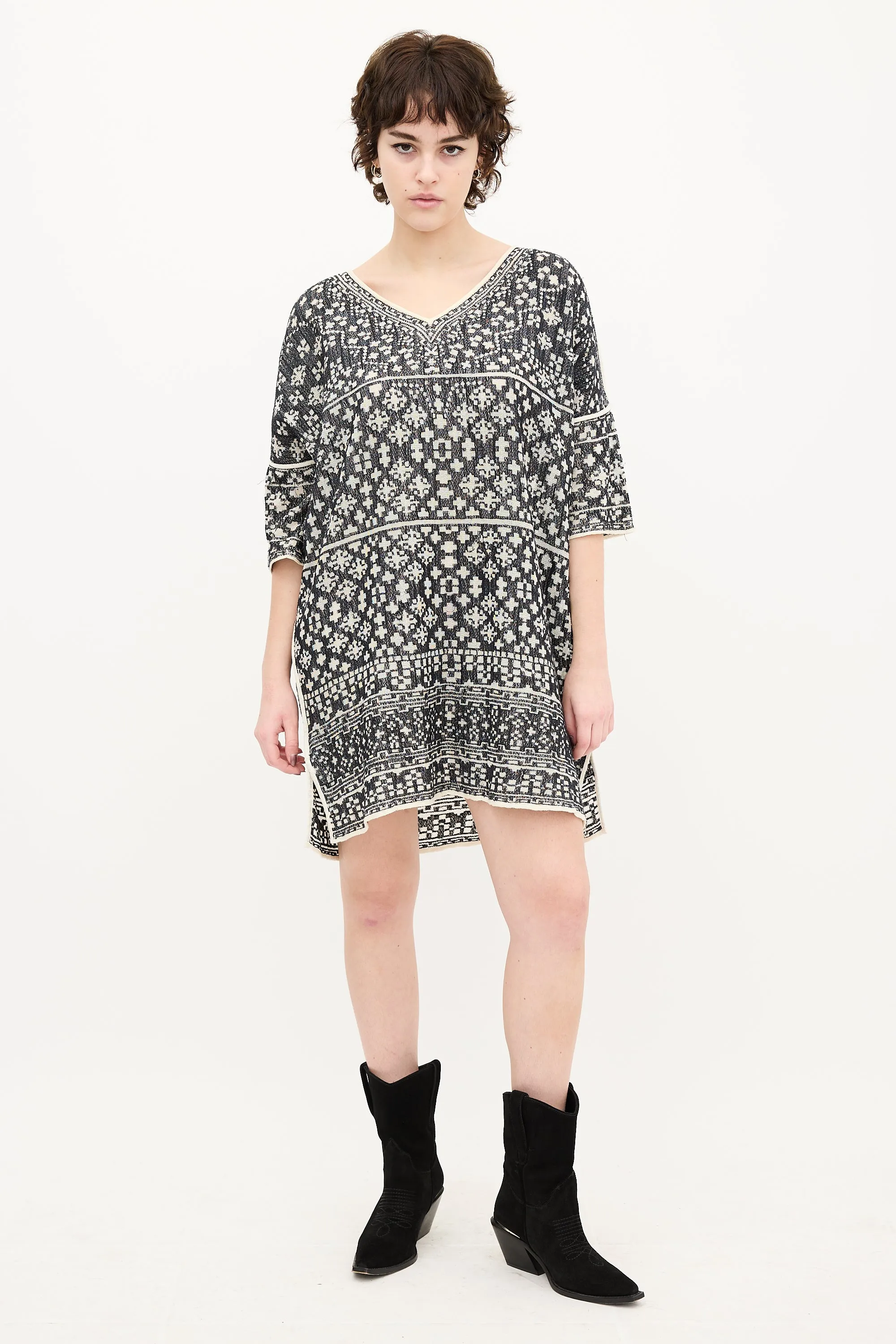 Black & Cream Knit Tunic Dress