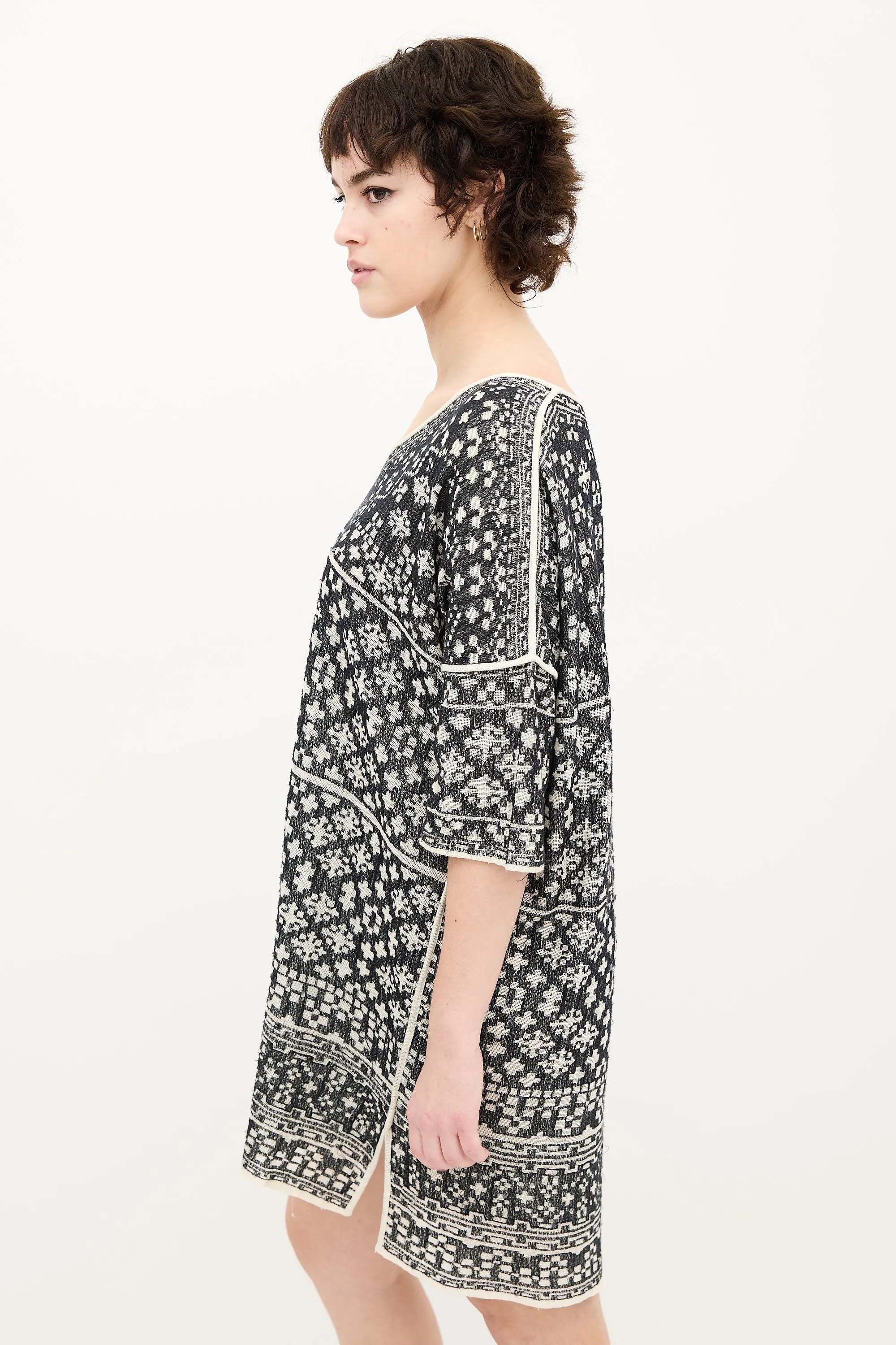 Black & Cream Knit Tunic Dress