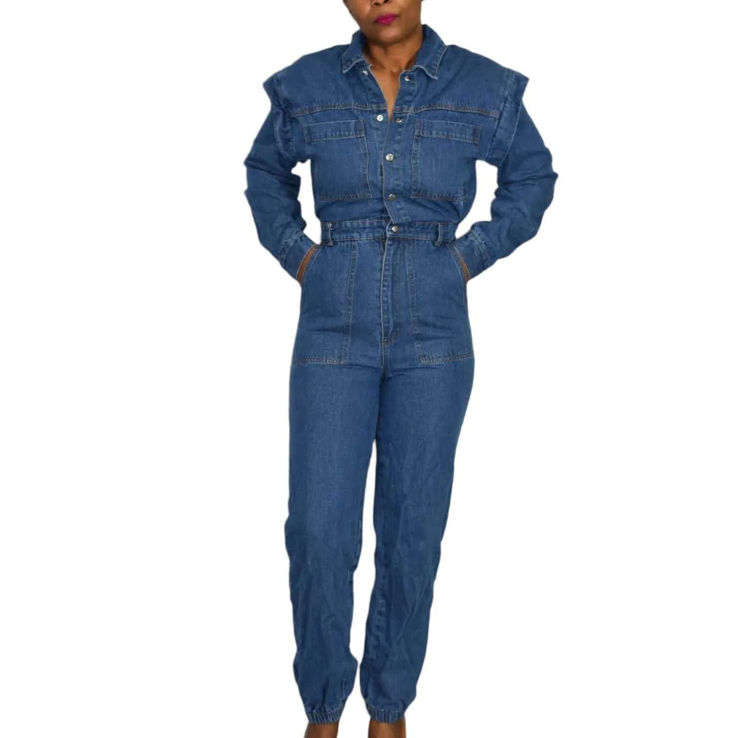 Fashion Nova Denim Utility Jumpsuit Day to Night Joggers Blue Jeans Size Small