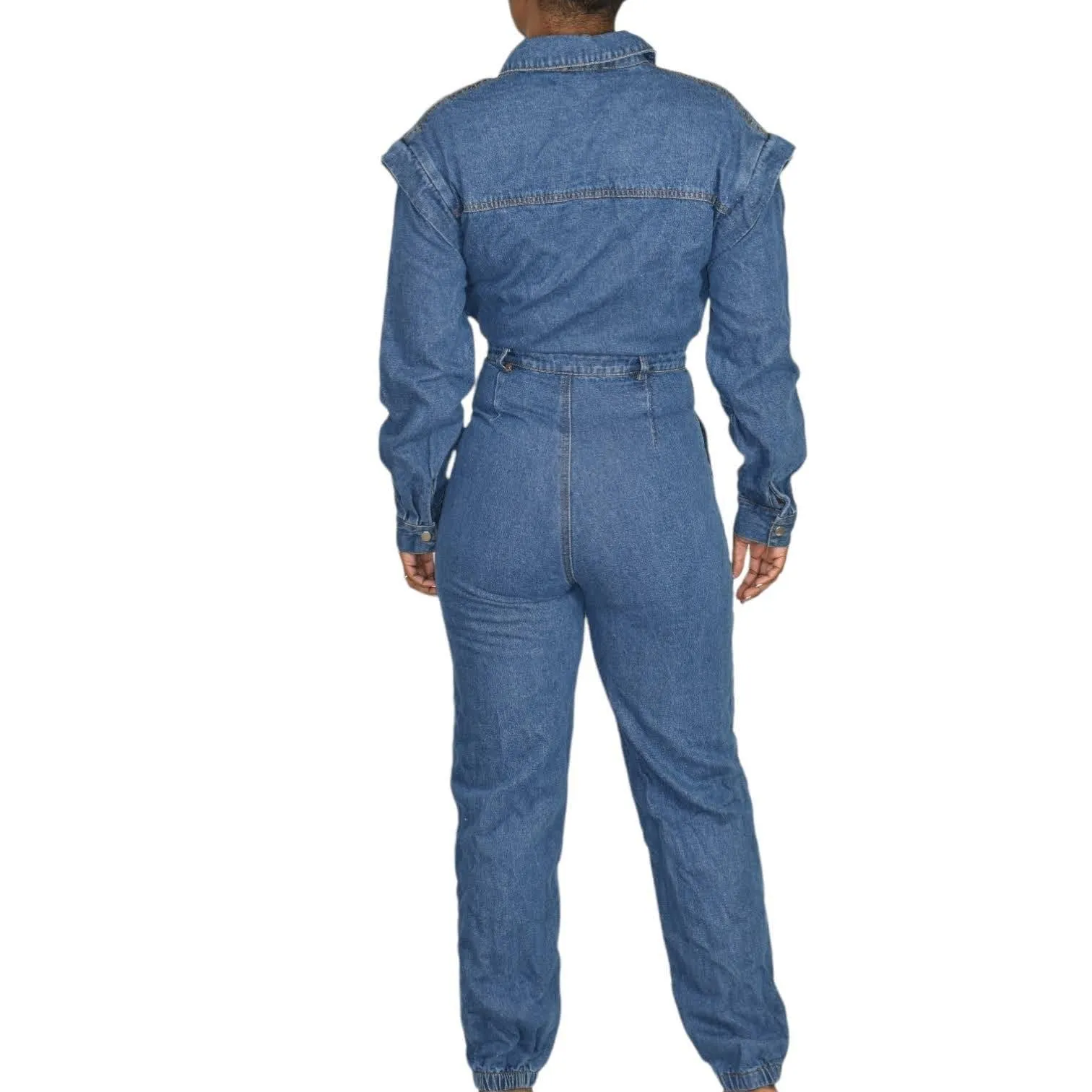 Fashion Nova Denim Utility Jumpsuit Day to Night Joggers Blue Jeans Size Small