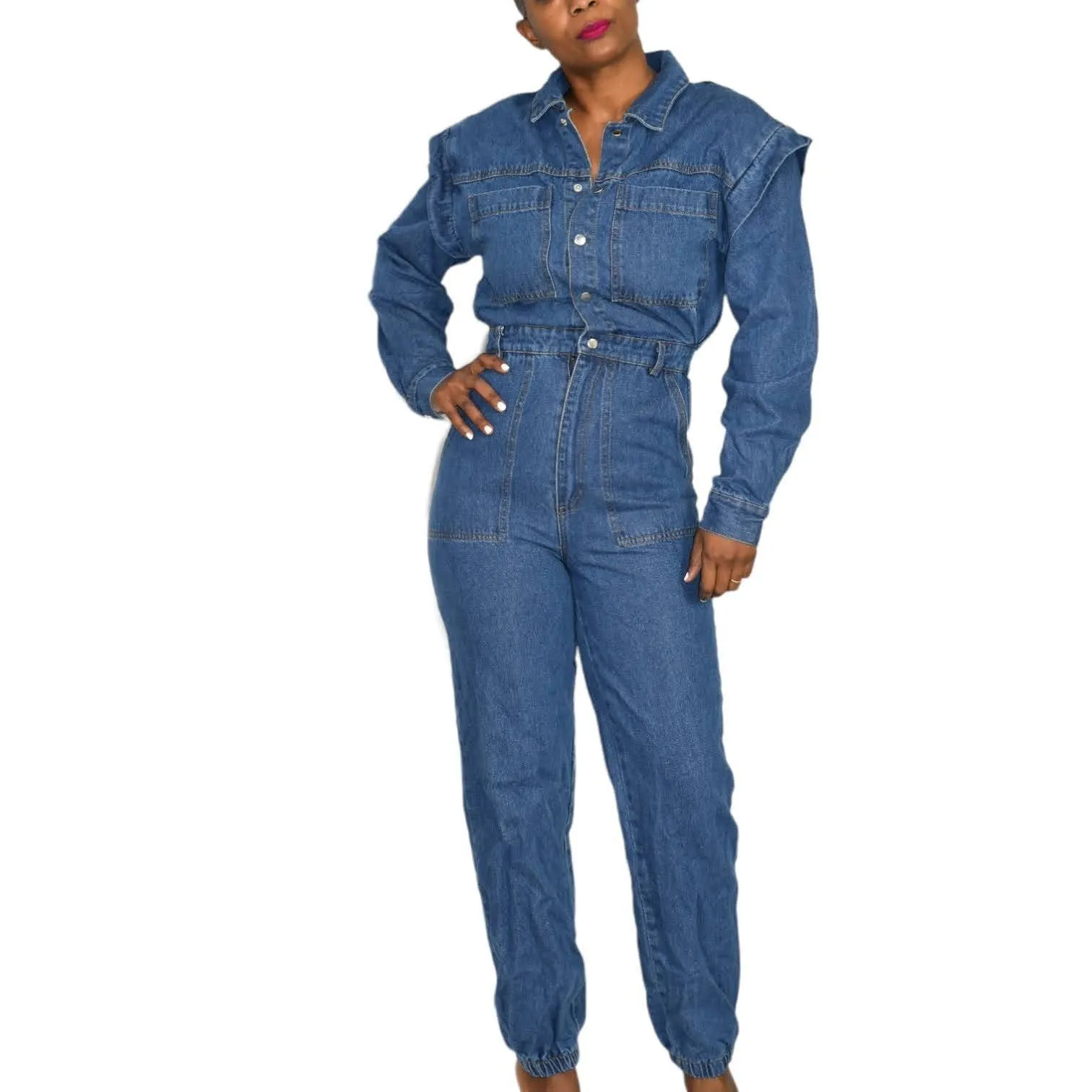 Fashion Nova Denim Utility Jumpsuit Day to Night Joggers Blue Jeans Size Small