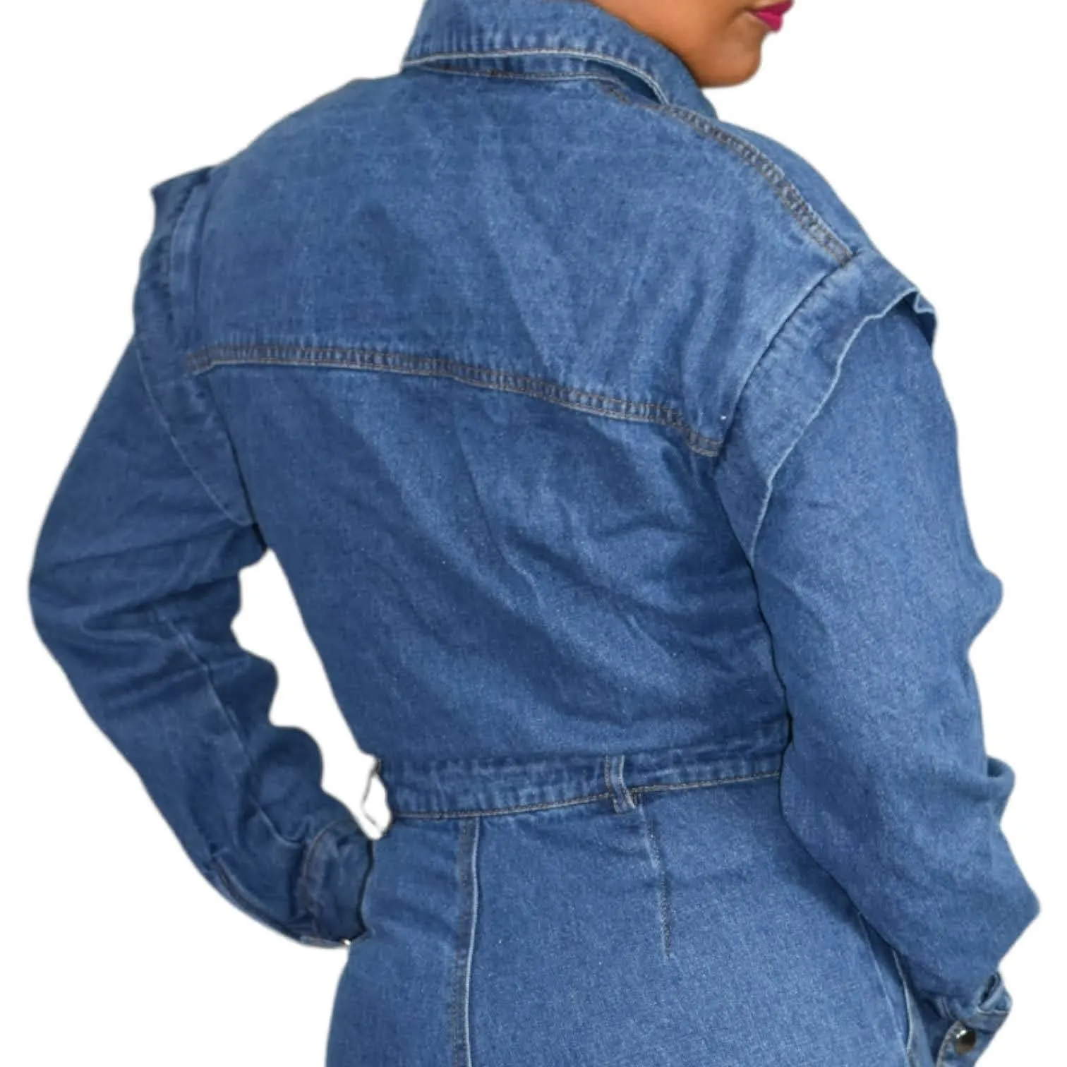 Fashion Nova Denim Utility Jumpsuit Day to Night Joggers Blue Jeans Size Small
