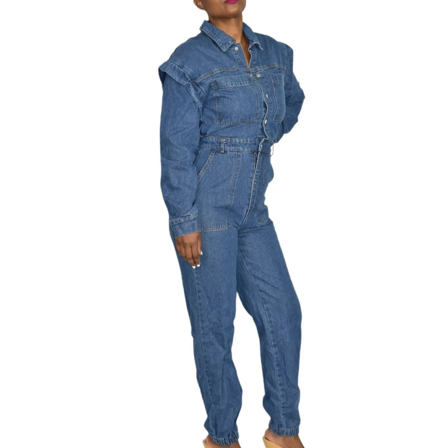 Fashion Nova Denim Utility Jumpsuit Day to Night Joggers Blue Jeans Size Small
