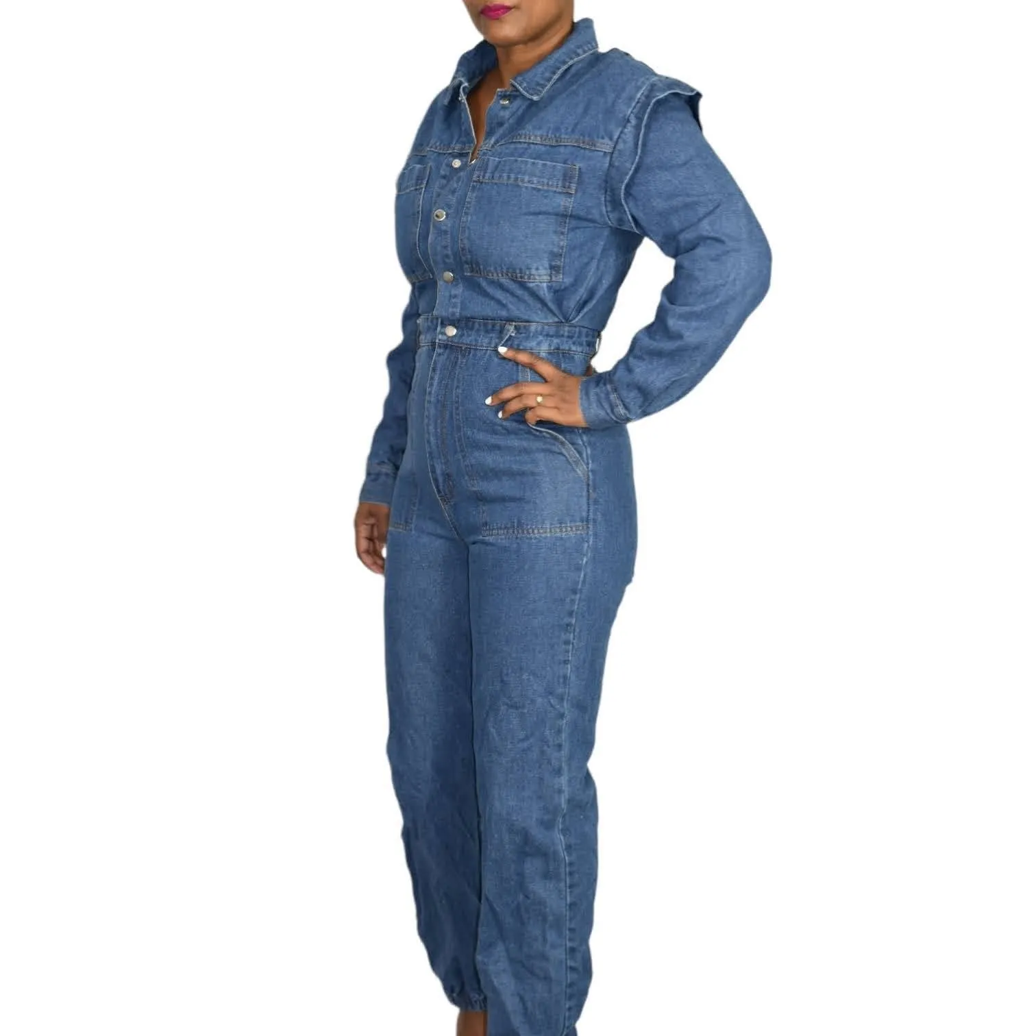 Fashion Nova Denim Utility Jumpsuit Day to Night Joggers Blue Jeans Size Small