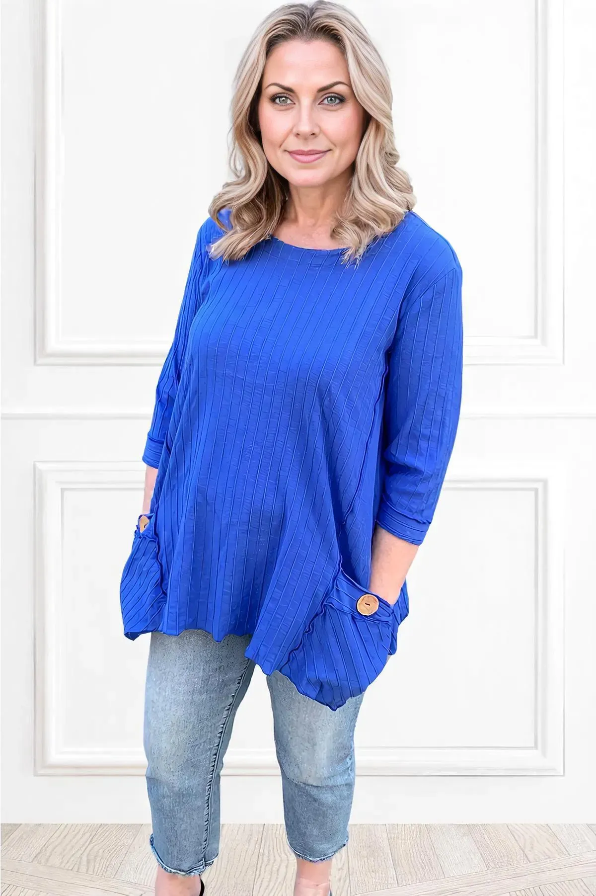 Focus Fashions Ribbed Cotton Two Pocket Tunic-Violet