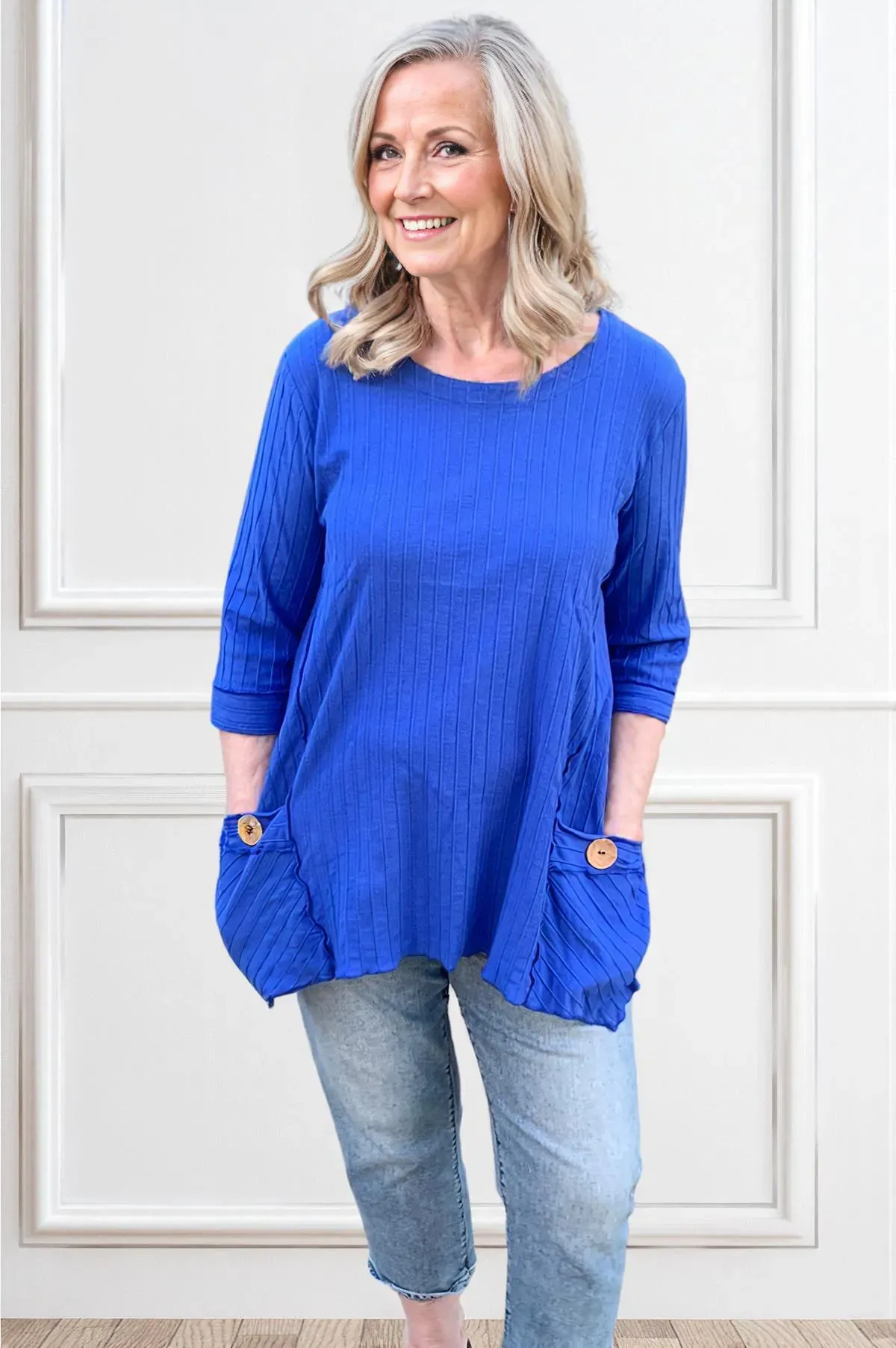 Focus Fashions Ribbed Cotton Two Pocket Tunic-Violet