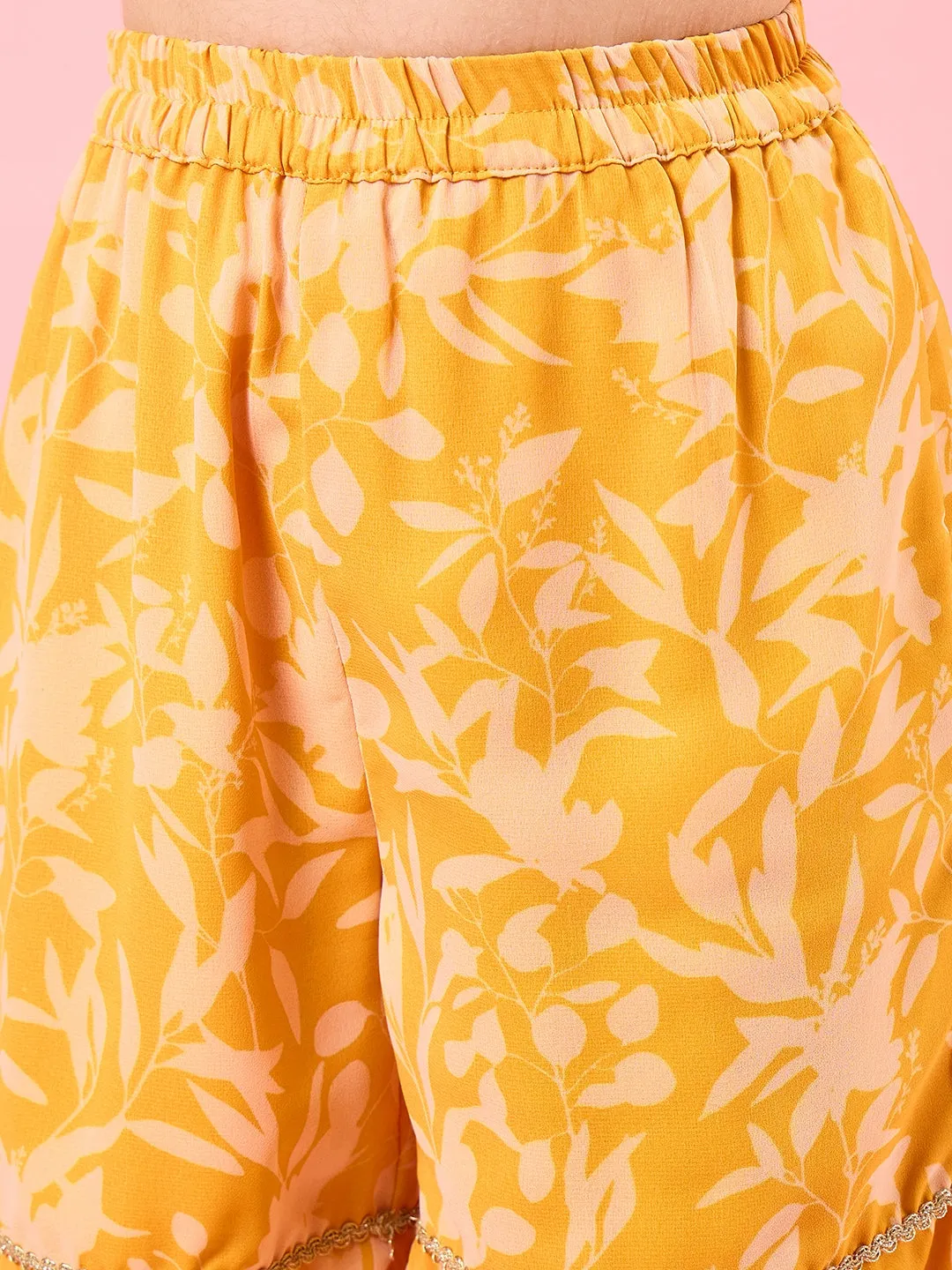 Girls Printed Tunic with Palazzos (IW-YELLOWWHITE)