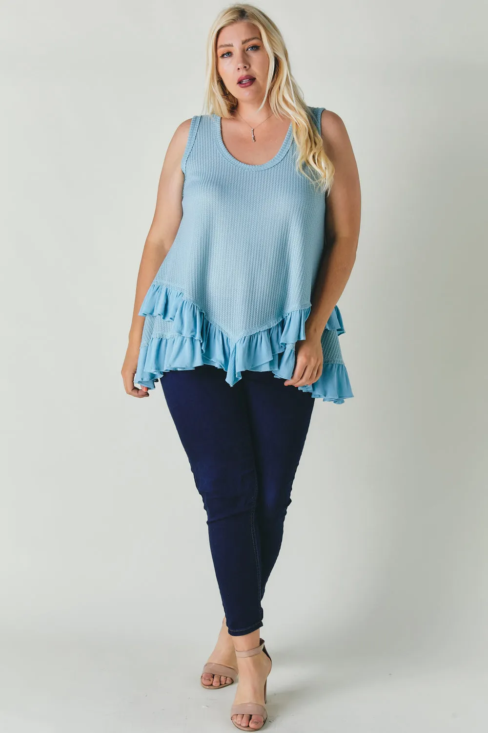 Plus Scoope Neck Sleeveless Ruffle Tunic (Plus Size)