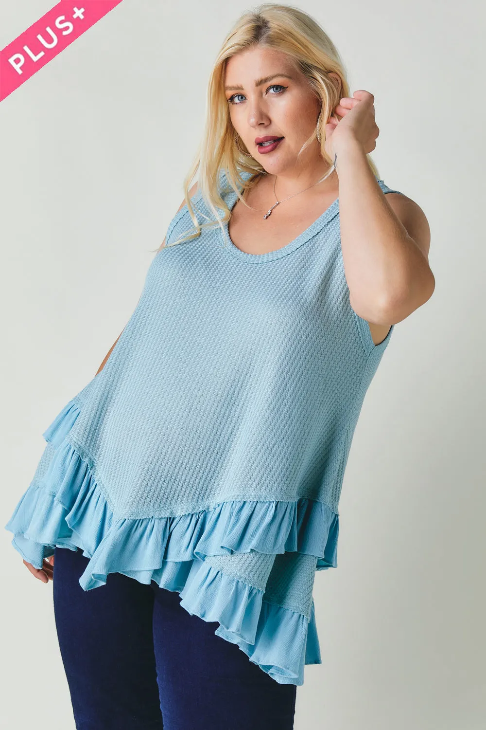 Plus Scoope Neck Sleeveless Ruffle Tunic (Plus Size)