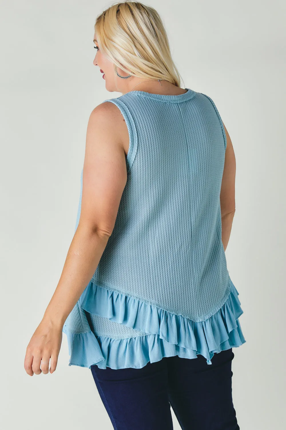 Plus Scoope Neck Sleeveless Ruffle Tunic (Plus Size)