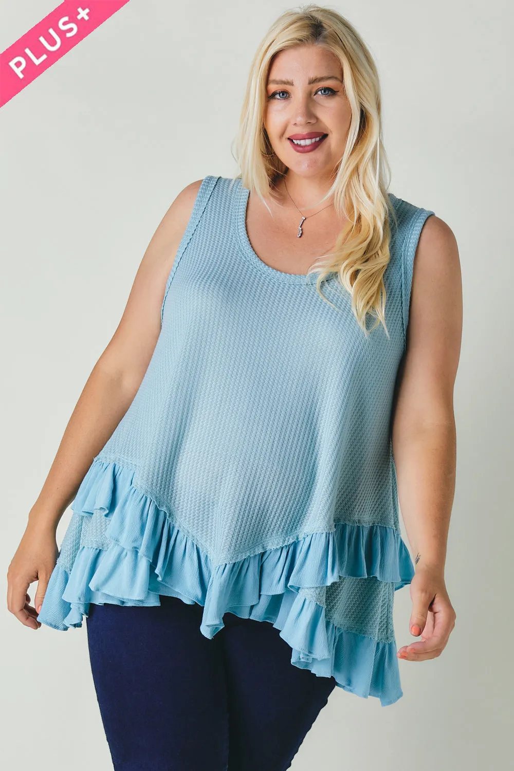 Plus Scoope Neck Sleeveless Ruffle Tunic (Plus Size)