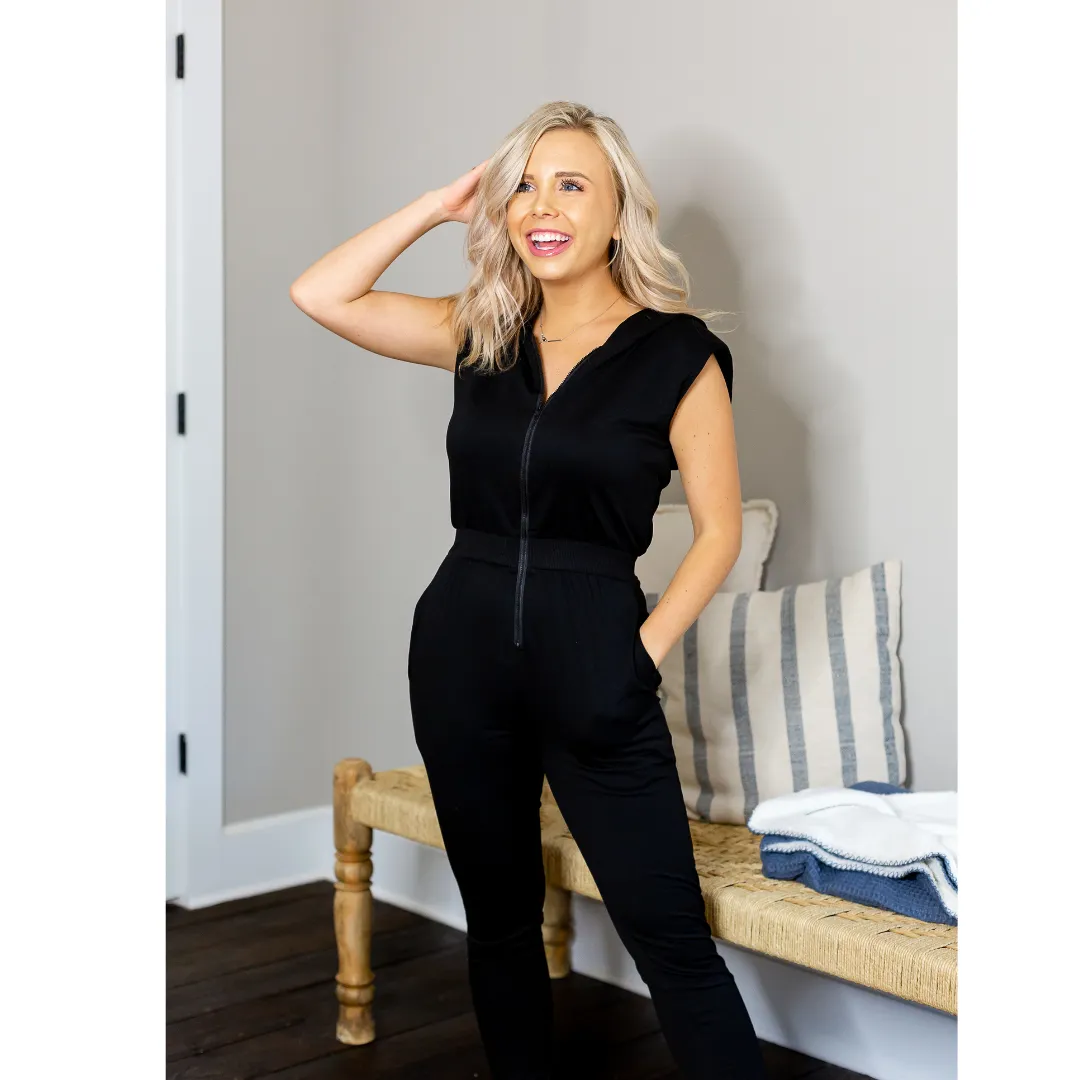 Shoulder Padded Jogger Jumper - Black