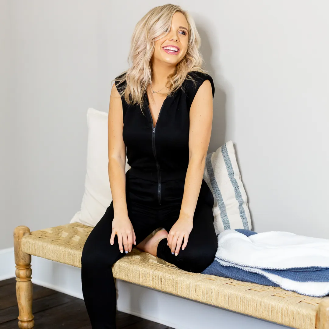 Shoulder Padded Jogger Jumper - Black