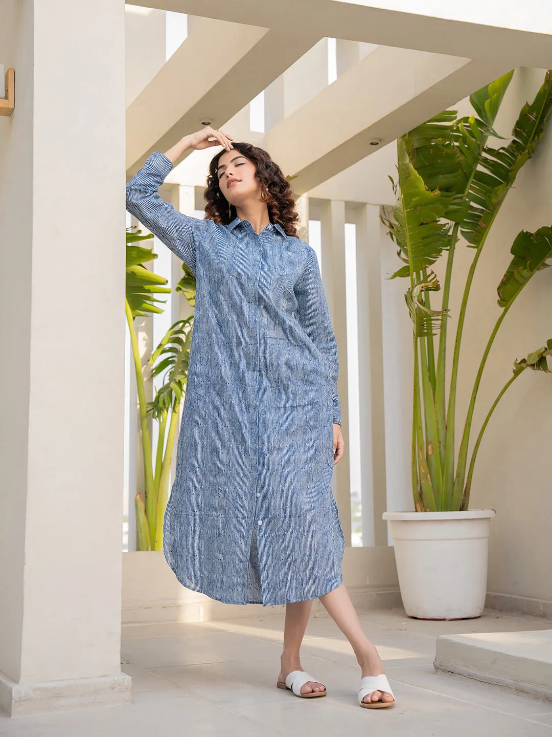 Strap Collar Indigo Blue Tunic Dress