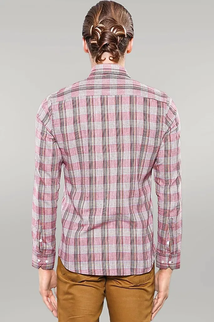 WSS Burgundy Casual Plaid Shirt  - Singen